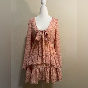 Pink Floral Tiered Ruffle Mini Dress 🎀